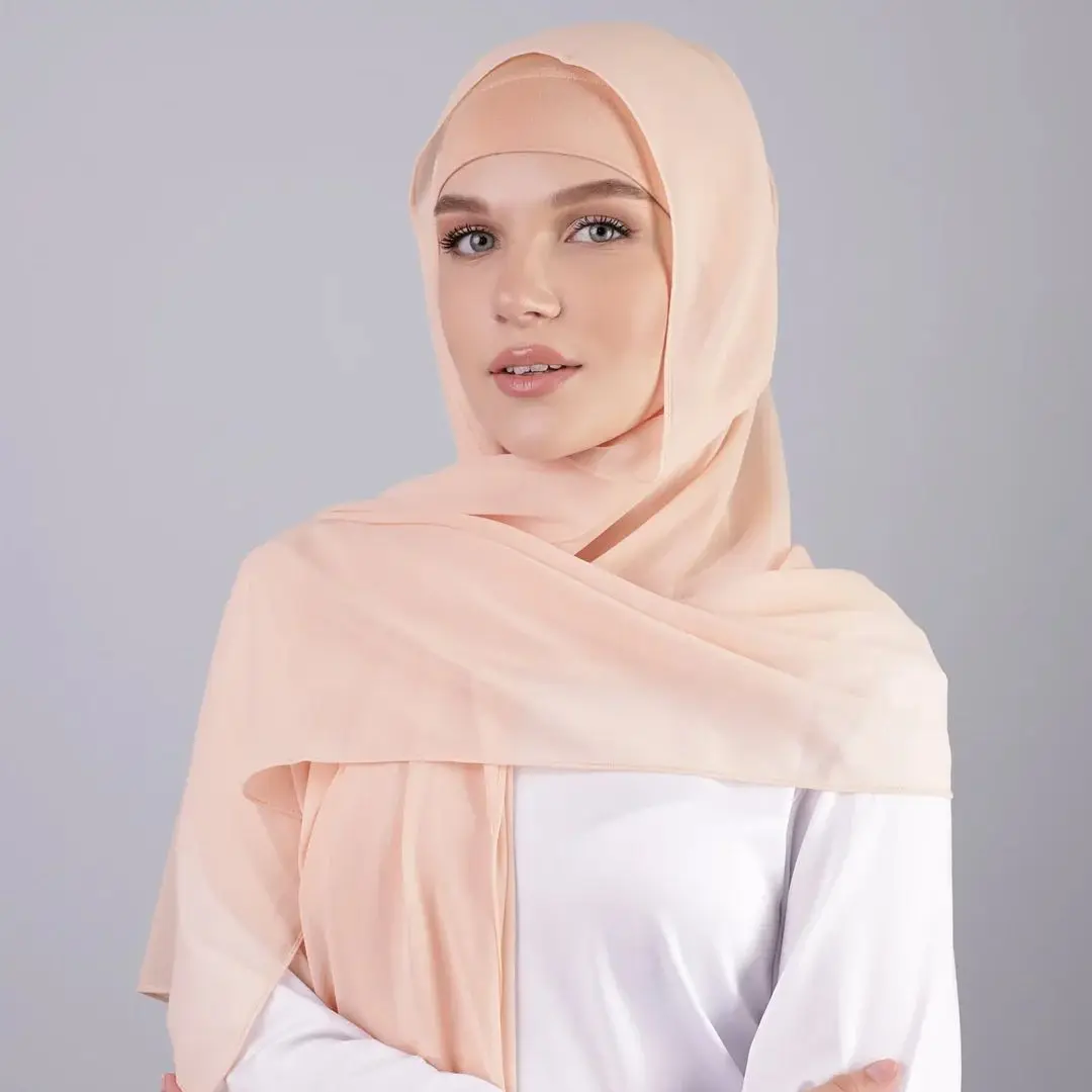 Newest Muslim Fashion Chiffon Hijab Matching Color With Undercap 2pcs Set Same Color Inner Scarves For Women