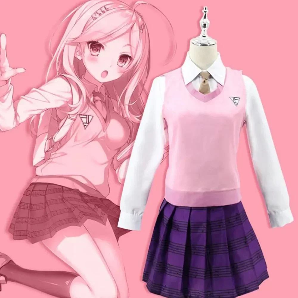 

Danganronpa V3 Akamatsu Kaede Anime Cosplay Costume Women's JK School Uniform Outfit with Wig - Manga Game Character Dress-up