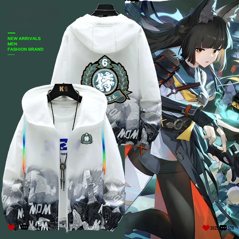 

Легкая мужская летняя куртка с защитой от солнца, свободного кроя, из модной полиэстеровой ткани, с капюшоном и застежкой-молнией