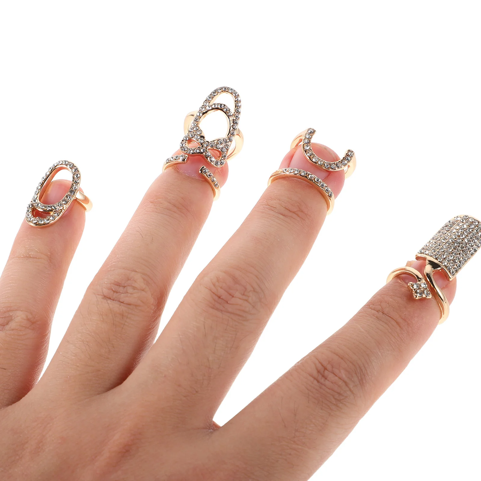 

4Pcs Alloy Geometric Nail Cover Rings Adjustable Fingertip Art Jewelry for Manicure Decorative Finger Rings Nail Accessories