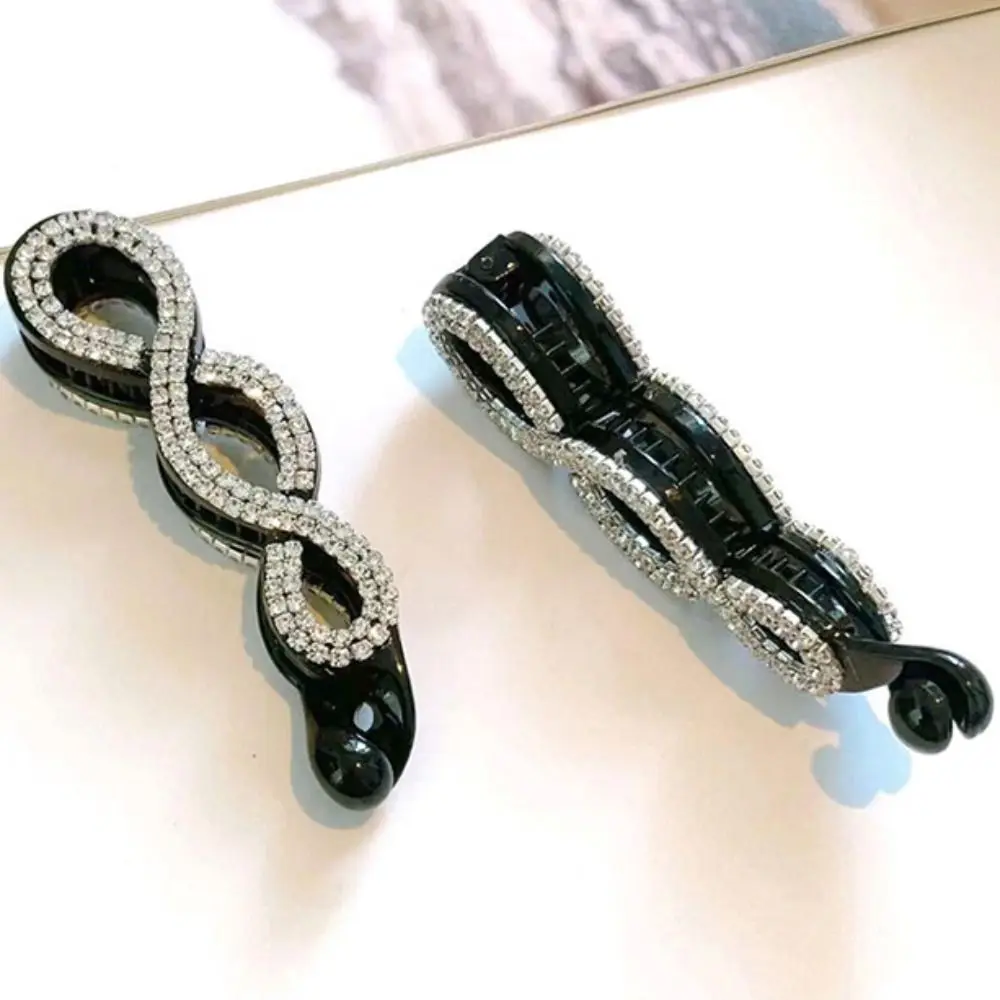 Fashion Korean Style Rhinestone Banana Clip Hairpin Ponytail Holder Bowknot Hair Clip Headwear Hair Claw Vertical Clip Women