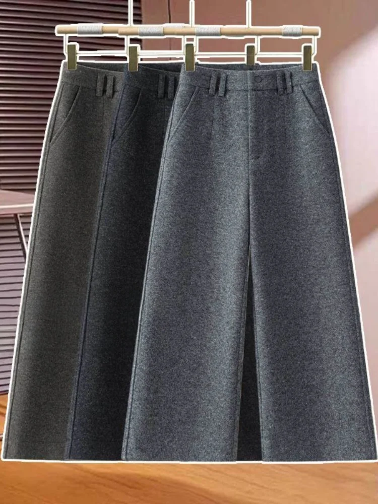 Thiened Fce Damen Casual Wide Leg Pants High Waist Straight Tube Pants ket Detail Pendeln Sle Korean Faion