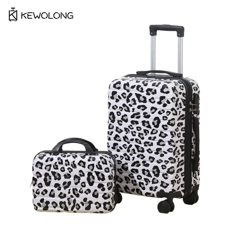 20 Inch Lightweight Carry On Luggage Set, Leopard Print Trolley Case with TSA Lock for Women & Men Travel