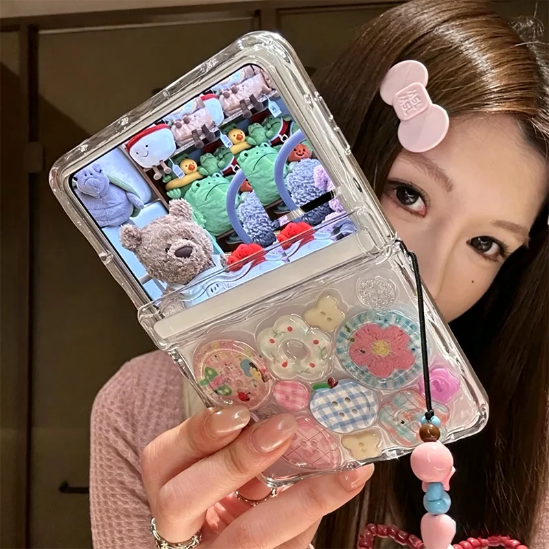 Cute 3d Flower Flip Case For Samsung Z Flip 7 6 5 / Xiaomi Mix Flip / Huawei Pura X /Oppo Find N3 Flip Cases Transparent Cover
