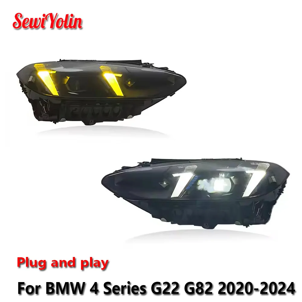 

Car LED Headlights For BMW 4 Series G22 G82 2020-2024 Head Lamp Yellow and White DRL Signal Projector Lens Auto Accessories