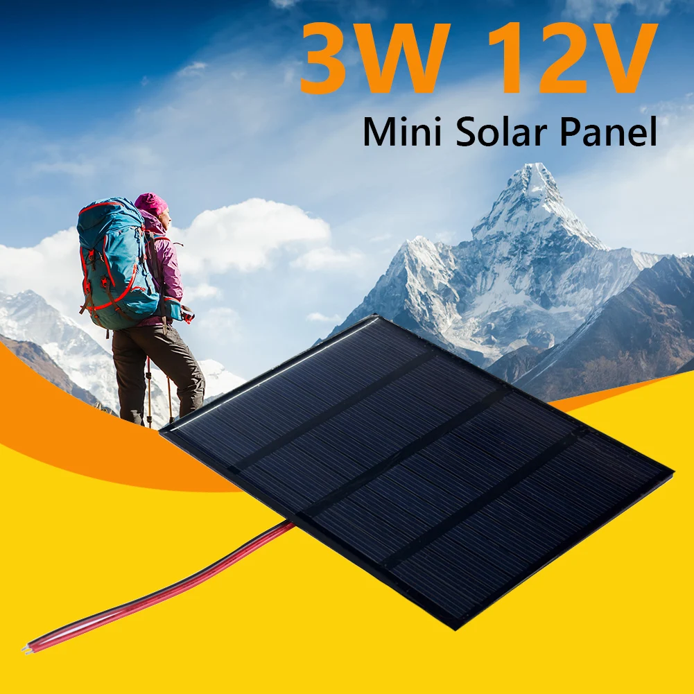 3W 12V Mini Small Solar Panel 0-125MA DIY Polysilicon Solar Epoxy Cell Charger with Cable for 9-12V Battery/Mobile Phone