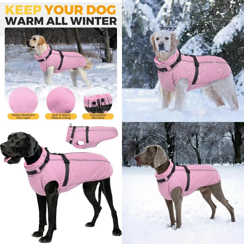

Светоотражающая водонепроницаемая зимняя куртка для собак на молнии, теплая, для крупных пород, розовая, 3XL