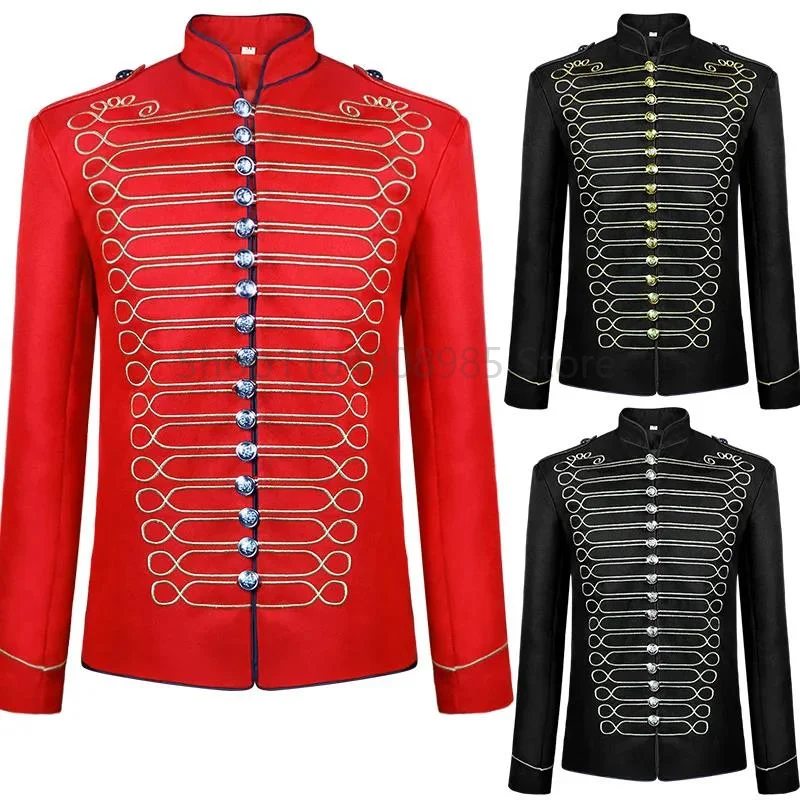 

Mens Punk Officer Military Drummer Parade Jacket Coat Vintage Medieval Gothic Steampunk Jackets Male Halloween Costume
