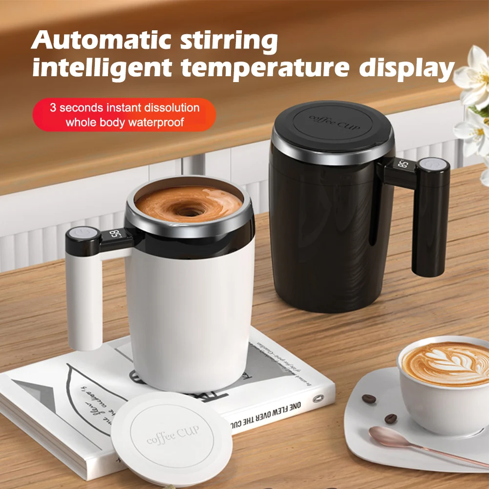 

380ML Magnetic Automatic Mixing Coffee Mug USB Charging Coffee Self Stirring Cup With LCD Screen Stainless Steel Cup Waterproof