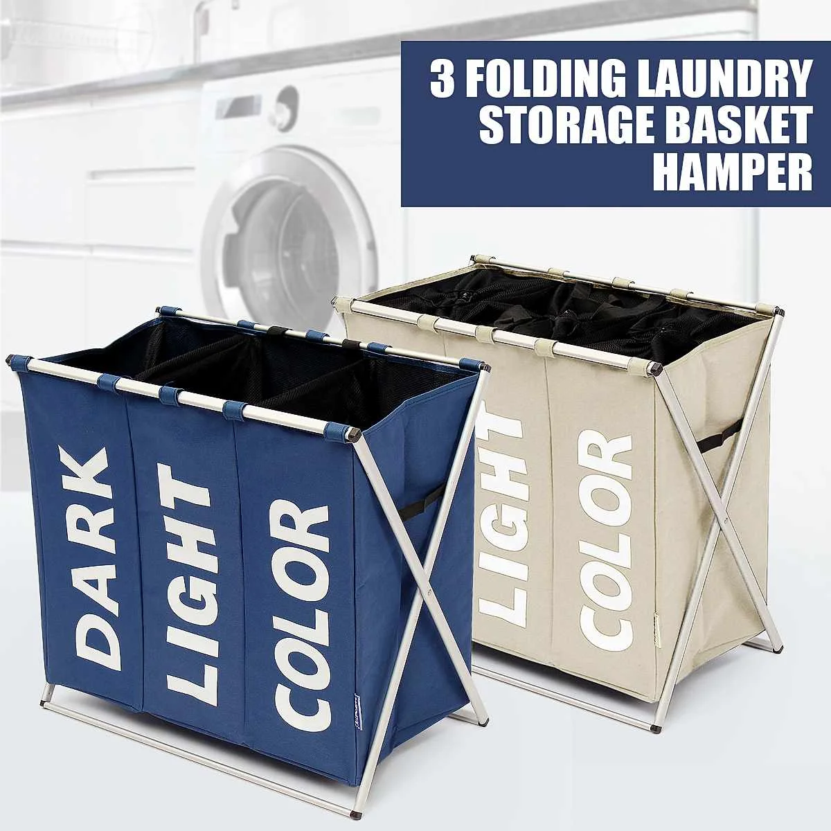 X-shape Foldable Dirty Laundry Basket Organizer Printed Collapsible Three Grid Home Laundry Hamper Sorter Laundry Basket Large