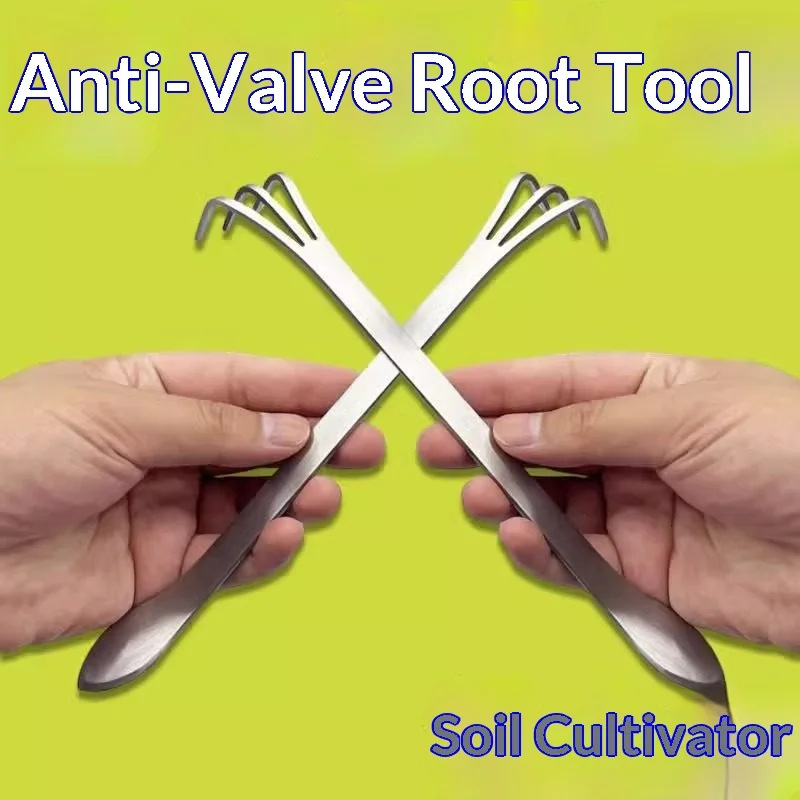Stainless steel weeding tool - double-ended gardening hand rake - used for loosening soil and weeding in potted plants