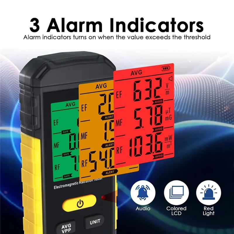 كاشف M11K-EMF، عداد إشعاع 3 في 1 لإشارة EF، RF، MF، Wifi مع إنذار ضوء الصوت ثلاثي الألوان، عقد البيانات، للمنزل #5