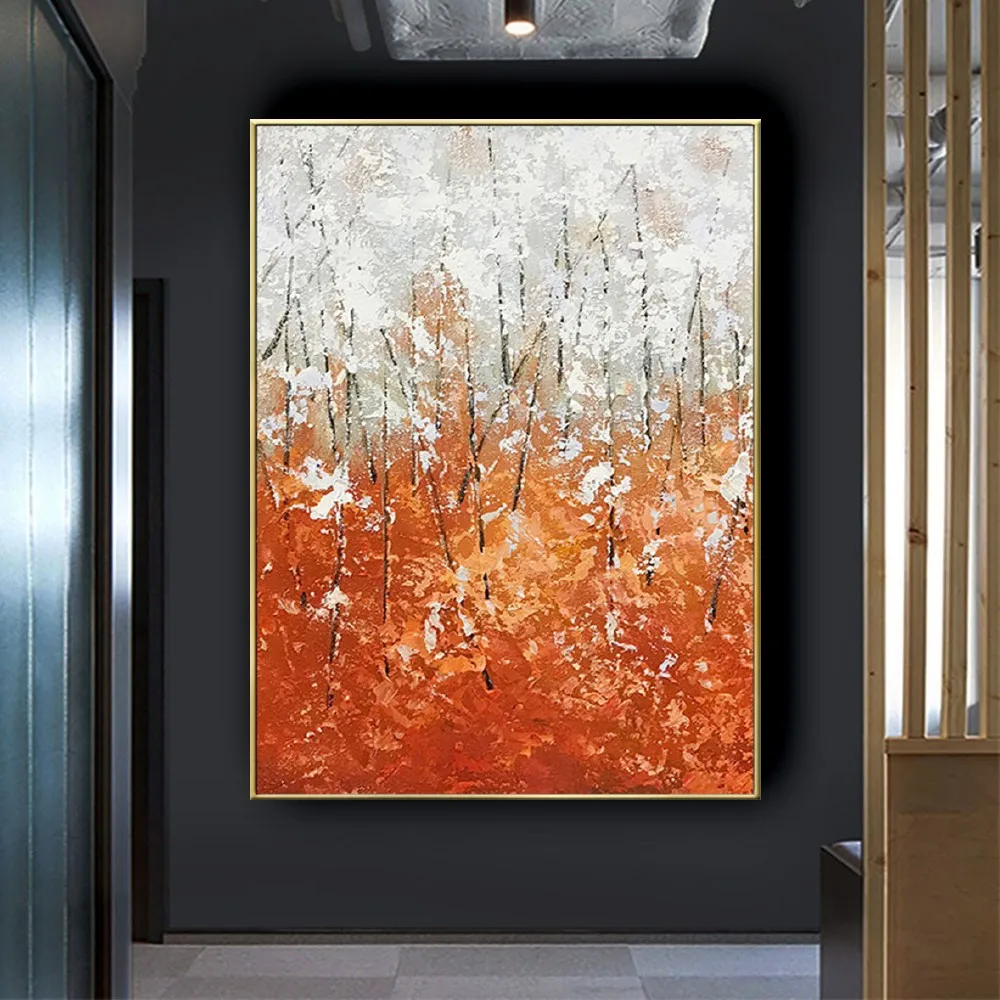 100% Handmade Orange Oil Painting On Canvas Red Texture Abstract Poster Wall Art Modern Original Directly From Artist Home Decor