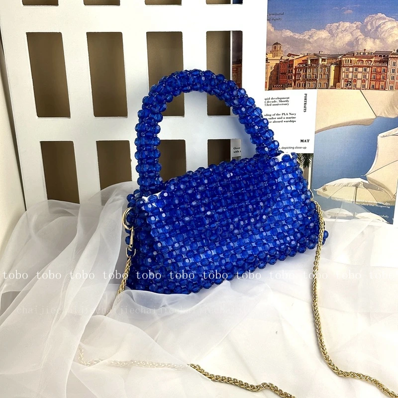 SHINE Summer Beach Beaded Party Bag with Inner Vintage Handmade Transparent Beaded Customized Crossbody Bags for Women