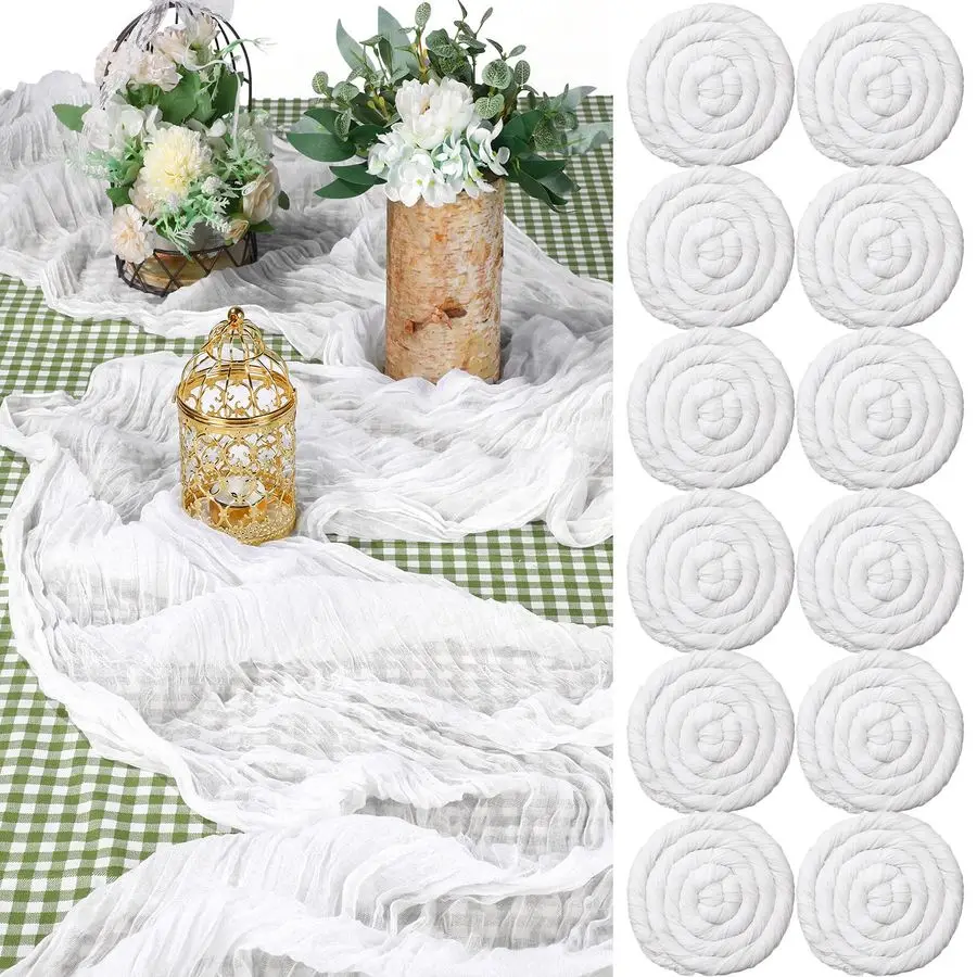 

12 Pack Summer Table Runner 13Ft Boho Gauze Table Runner Rustic 157 Long Cloth Romantic for Wedding Bridal Ba