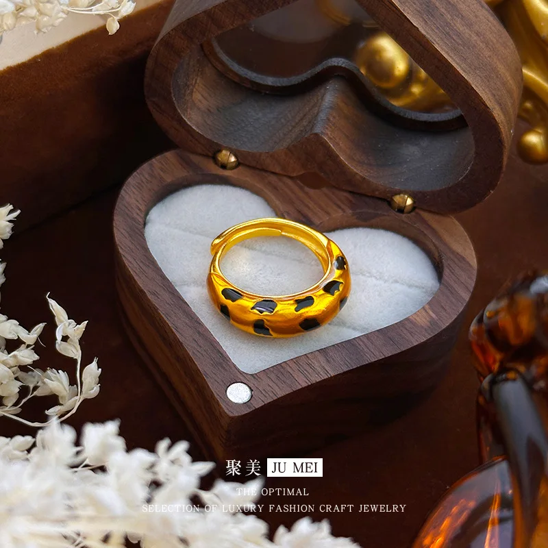 9999 24K real gold store same style women's gold ring with leopard print opening adjustable beautiful jewelry