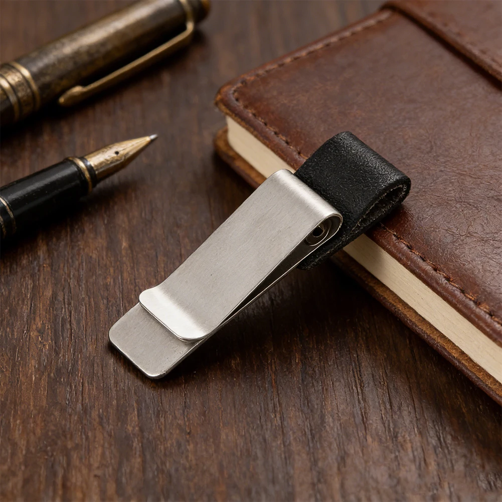 

Минималистичный зажим для денег из нержавеющей стали с кожаным ремешком, тонкий держатель для банкнот и карт, для офиса и повседневного использования