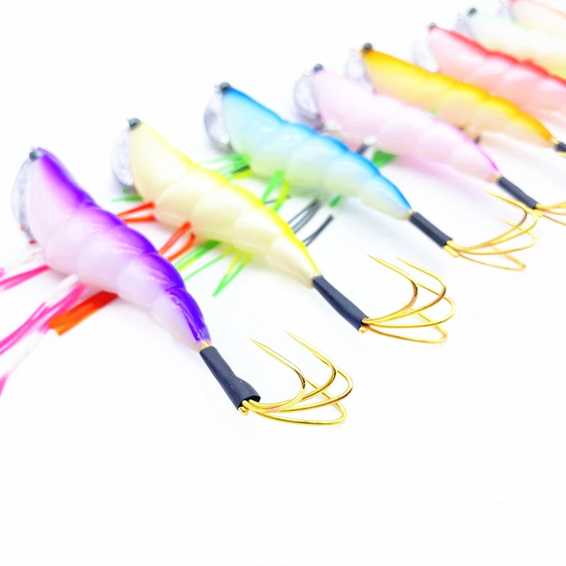 10Pcs Squid Jigs Hard Plastic Octopus Lures 12.5cm 17.5g Mixed Color Cuttlefish Artificial Lures Wooden Shrimp With Squid Hooks