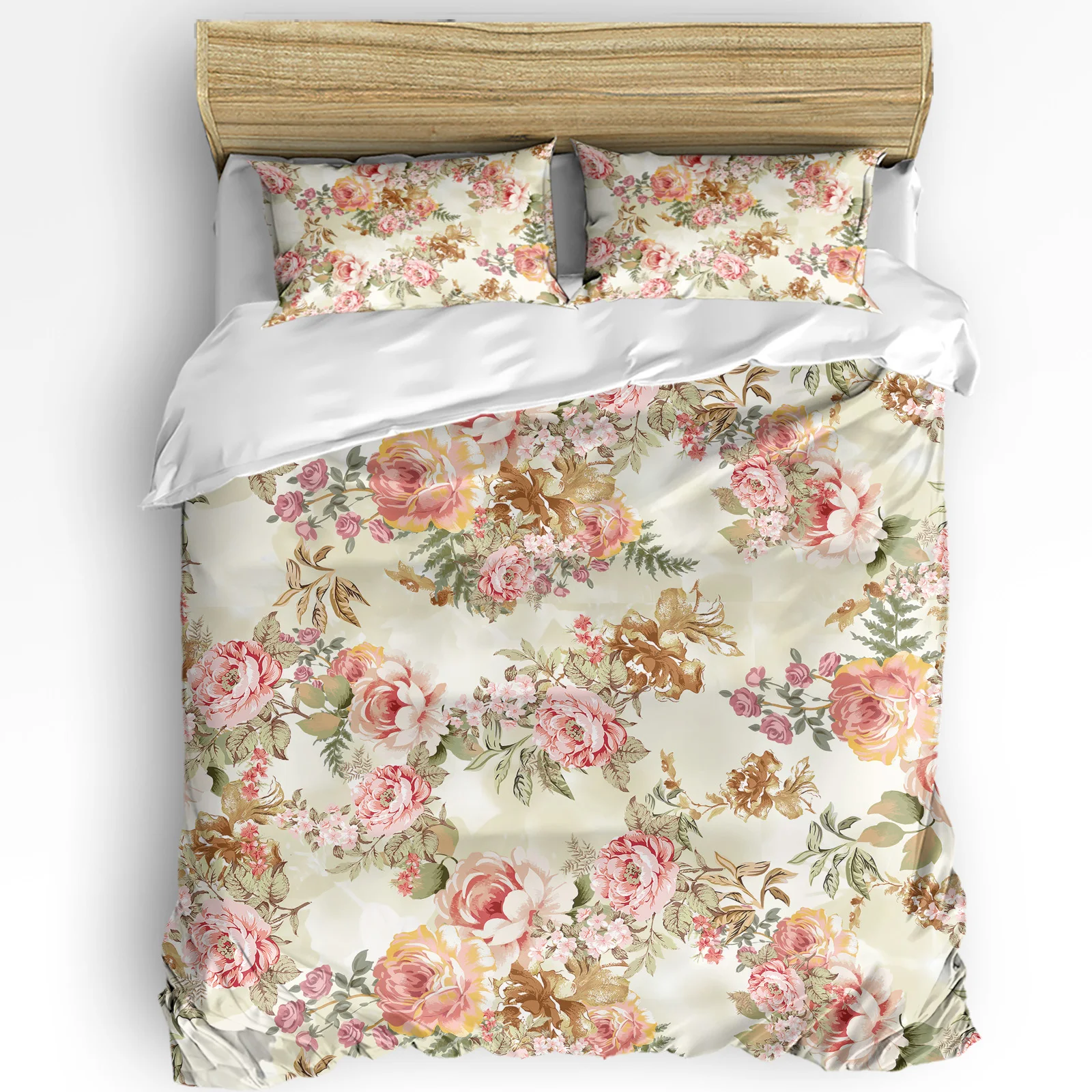 Vintage Flower Leaf Abstract 3pcs Bedding Set For Double Bed Home Textile Duvet Cover Quilt Cover Pillowcase