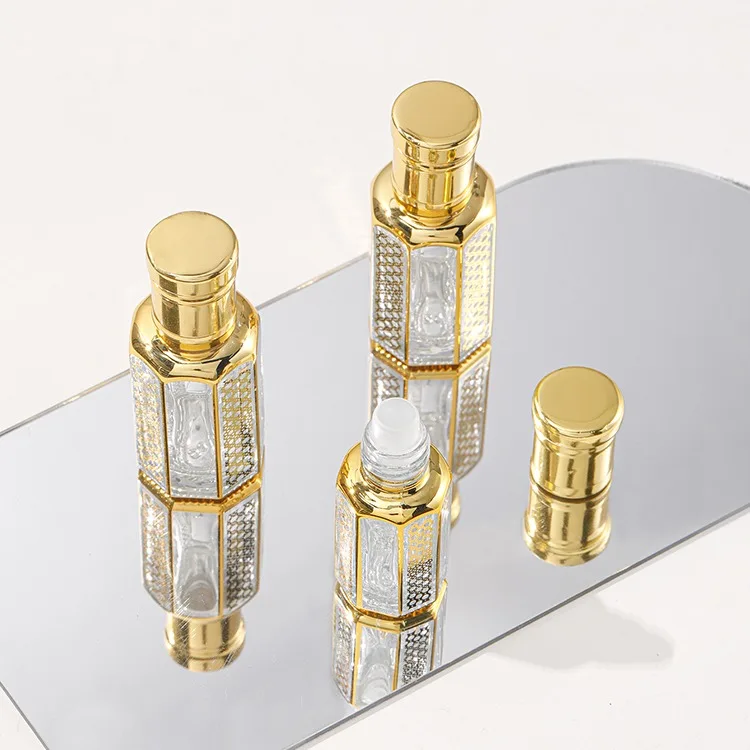 10/30/50pcs 3ml 6ml 12ml Gold Glass Roll On Perfume Bottle Roller Attar Oil Bottles Essential Oil Container