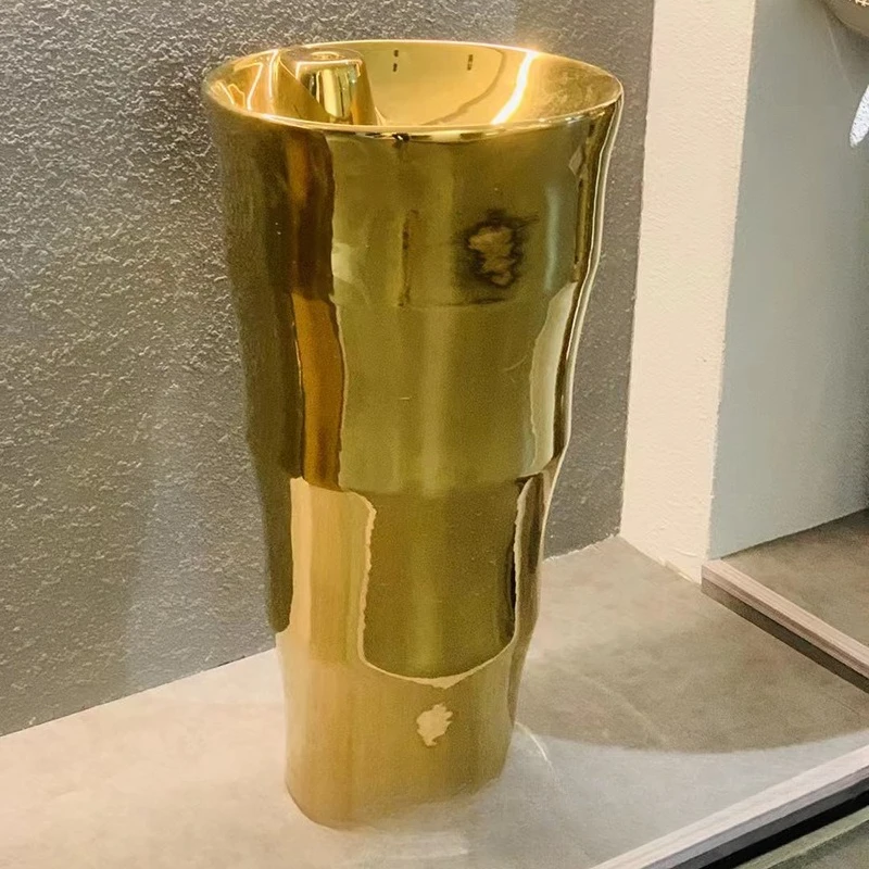 

Golden European ceramic washbasin Washbasin Integrated floor-to-ceiling washbasin