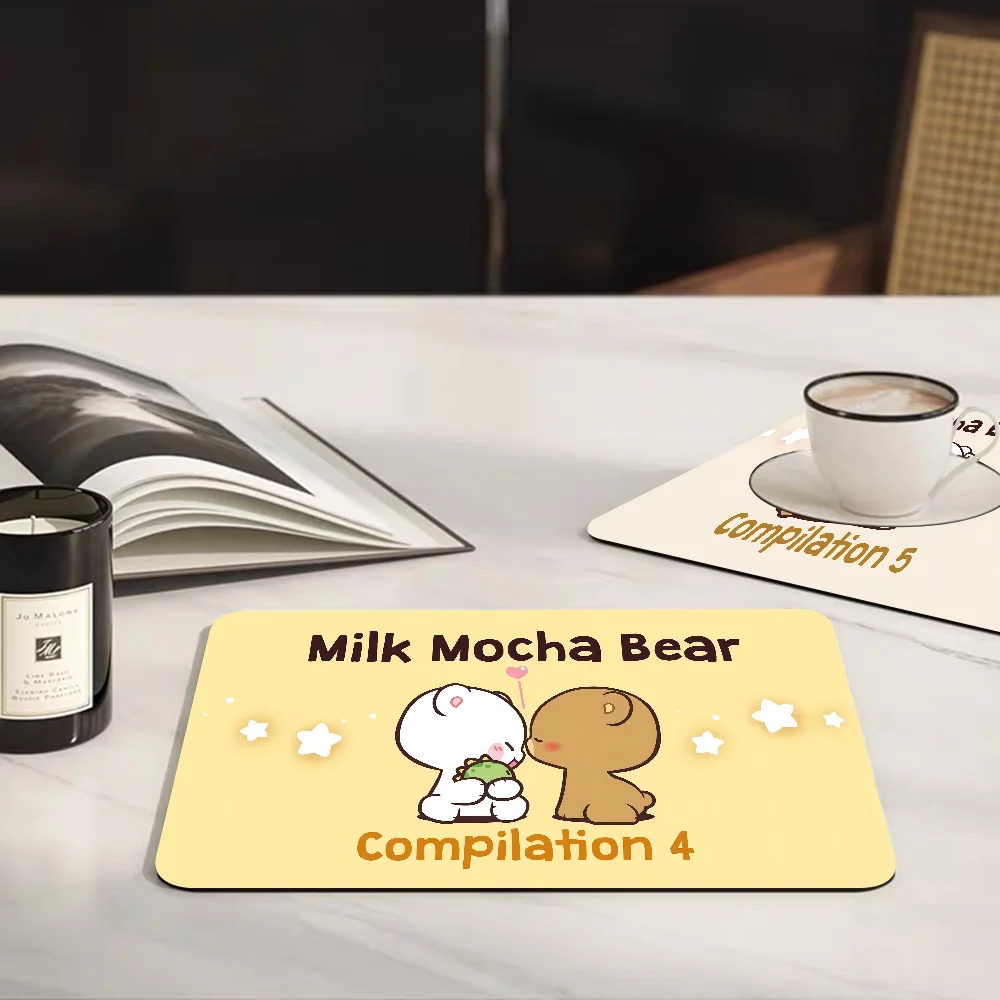 M-Milk M-Mocha Quick Drying Dish Mat Printed Kitchen Tableware Coffee Draining Pad Dinnerware Cup Bottle Placemat