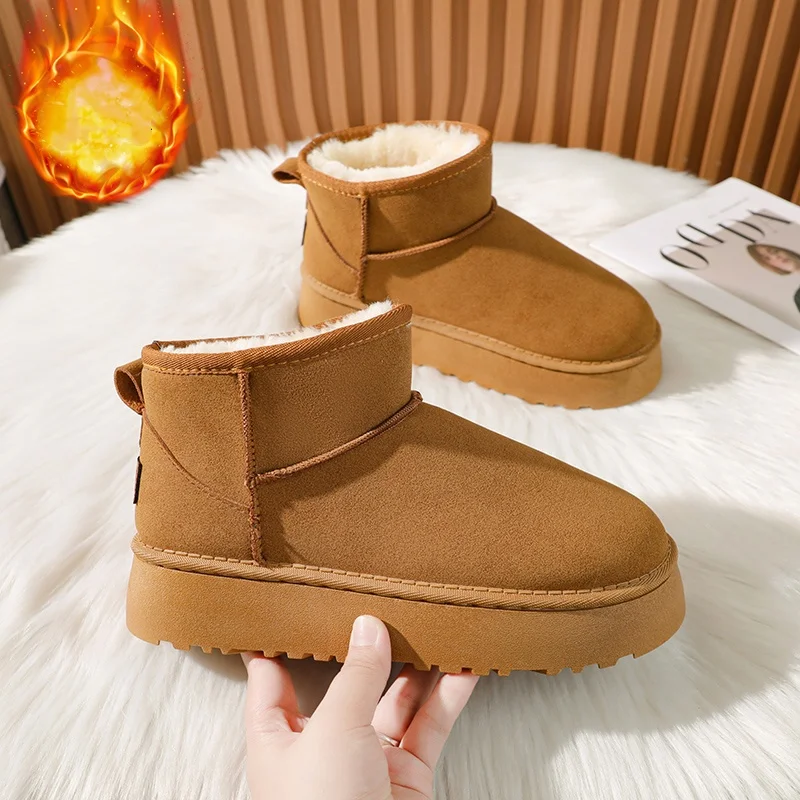 أحذية الثلوج النسائية، أحذية قطنية دافئة، أحذية قصيرة عصرية ومتعددة الاستخدامات مع بطانة من الصوف #1