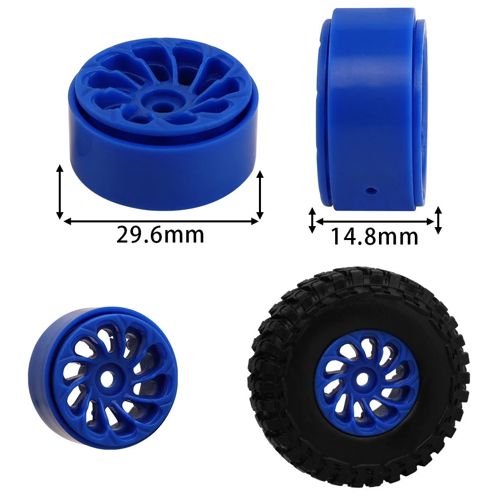 4Pcs Plastic Rims Rubber Tires Wheel Set For 1/24 1/28 Mini RC Crawler Car Off‑Road Upgrade Replacement Parts Style O