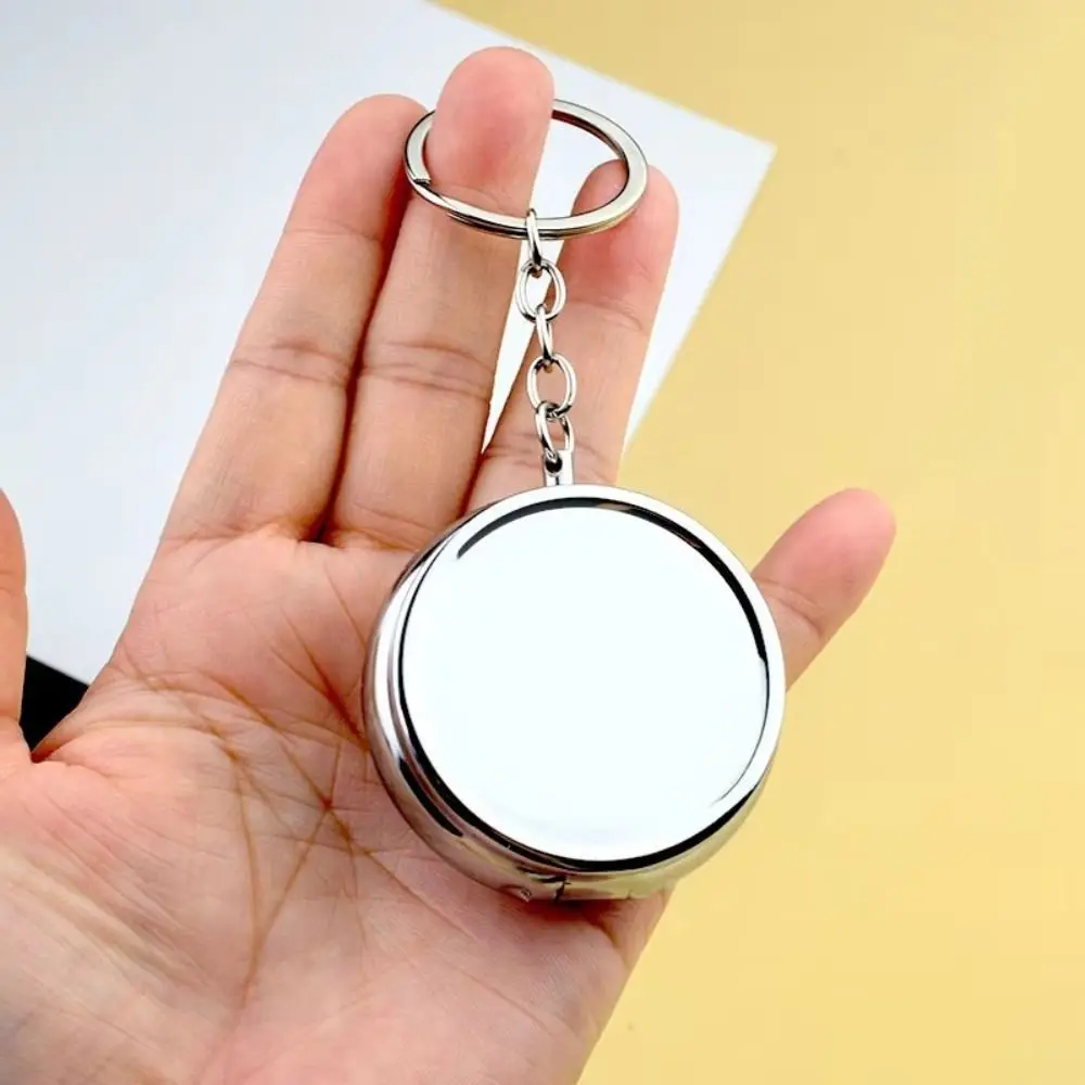 Stainless Steel Portable Ashtray Mirror Finish with Key Ring Keychain Smoker Tool Easy Clean Lid Cover Vehicle Ashtray