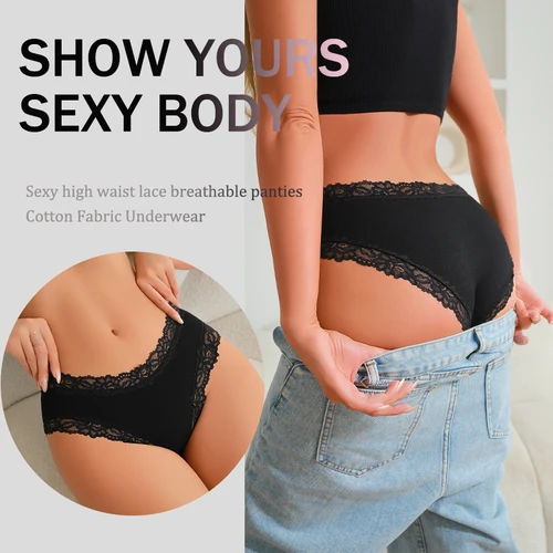 Imagen 2 del producto Conjunto de 7 bragas de algodón sin costuras para mujer, ropa interior Sexy con encaje de retales, ropa interior transpirable, lencería Sexy suave y cómoda para verano