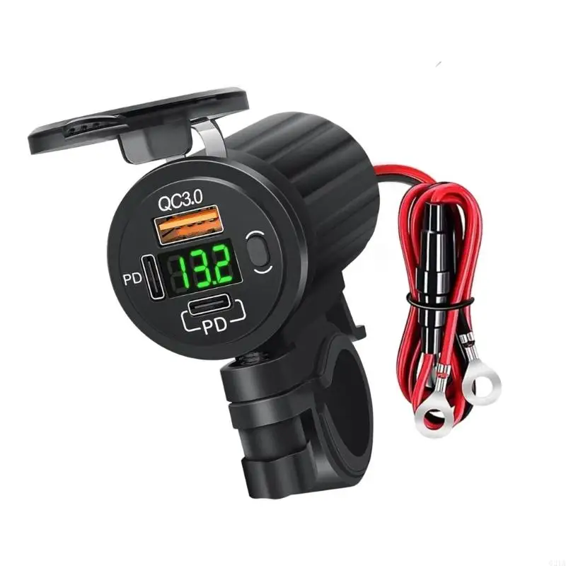 Motorbike USB Power Hub with Display and 3 Front Bar-Mount Ports