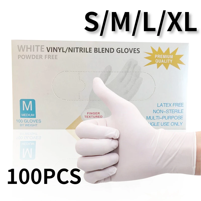 100PCS White Disposable Nitrile Gloves Waterproof Oil Resistant Household Nitrile Gloves Dyeing Hair Tattoo Cleaning Household