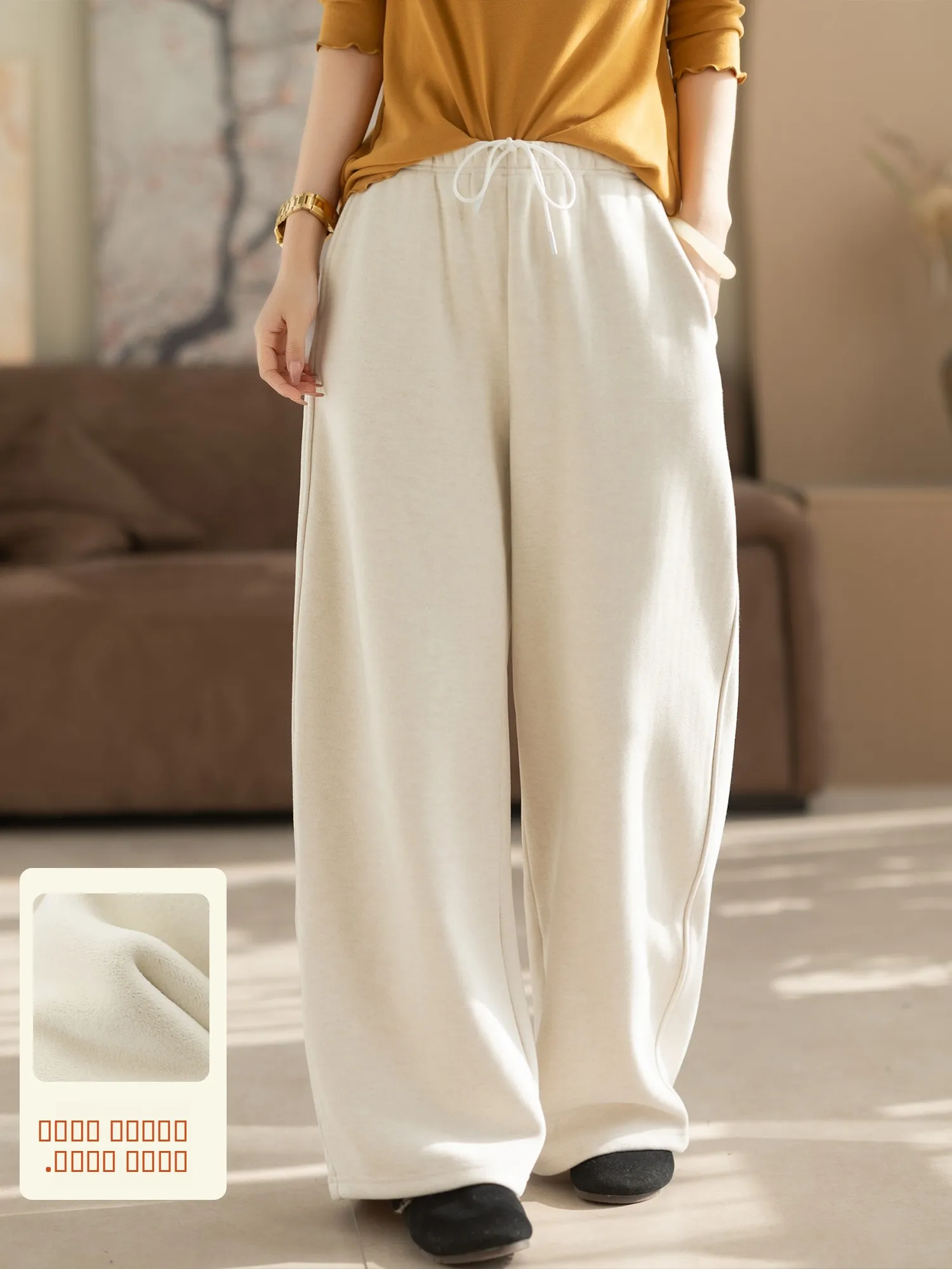 

Модные шерстяные повседневные брюки для женщин, осенне-зимние, новые, на флисовой подкладке, с эластичным поясом и шнурком, брюки-харлан, женские.