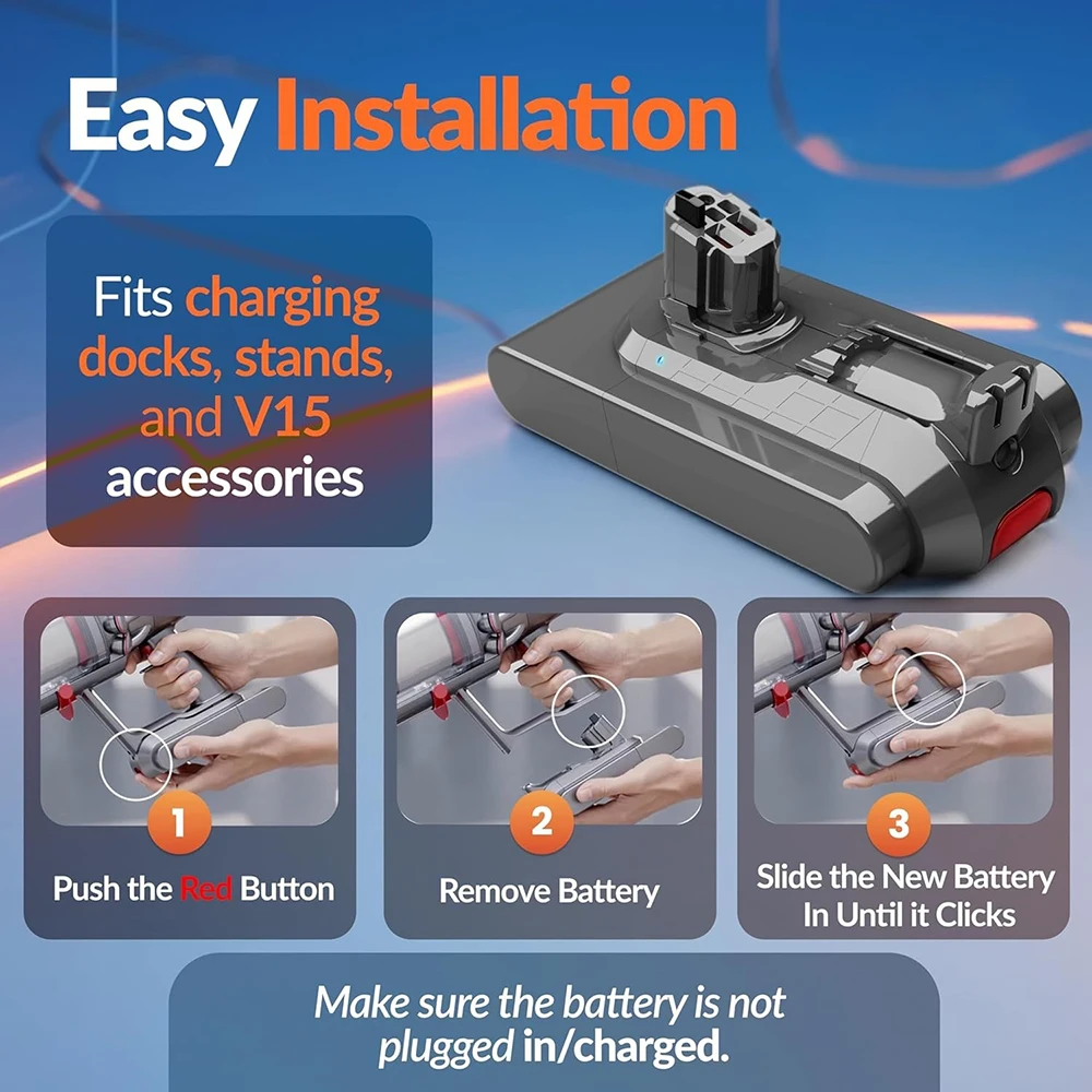 for Dyson V15 Battery Replacement High Capacity Click-in Lithium Pack for V11 Outsize V15 Detect SV22 SV47 Vacuums