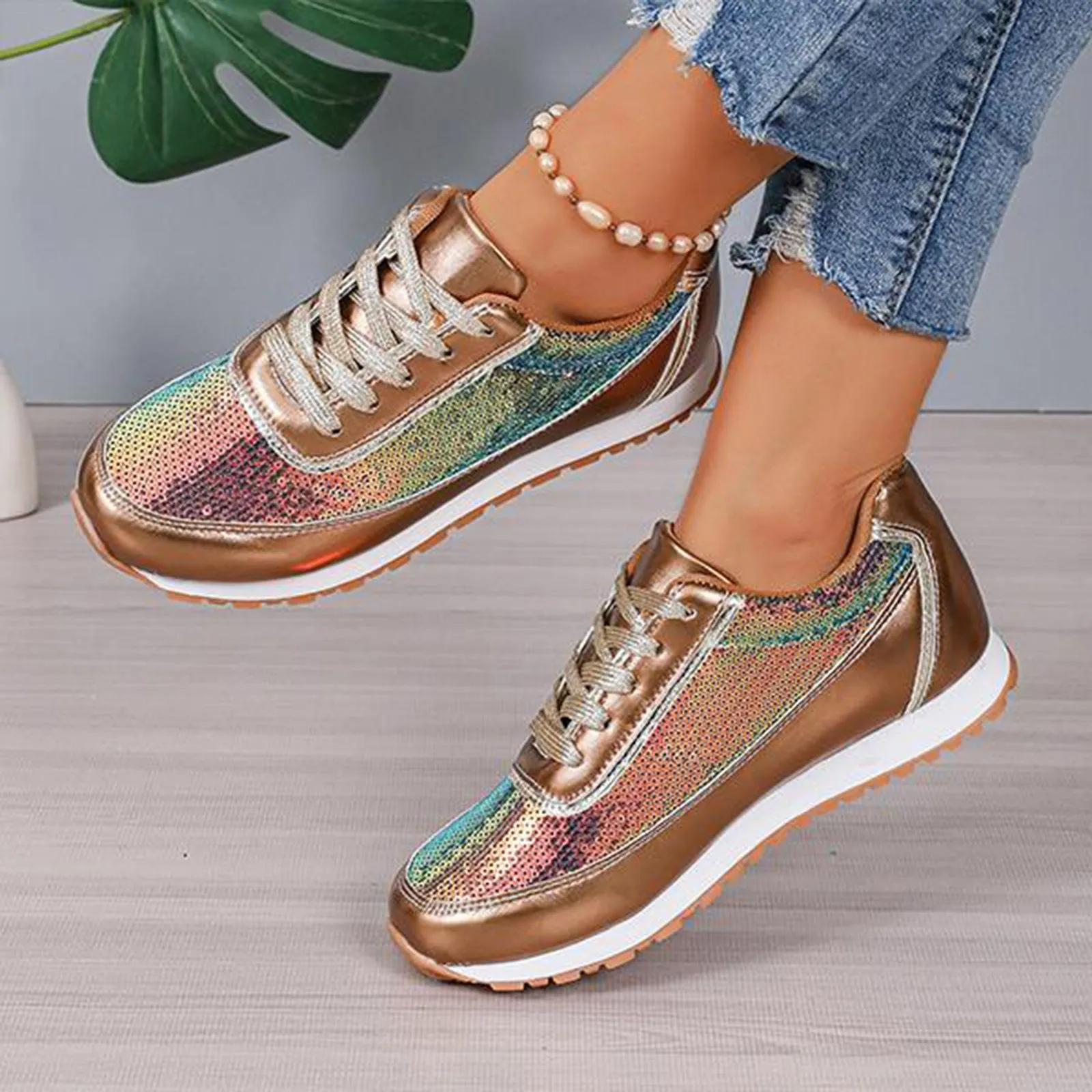 

Business Casual Shoes For Women'S Sneaker Wedges Sequined Casual Sneakers Fashion Comfortable Sneakers Shoes Woman 2024 Trend