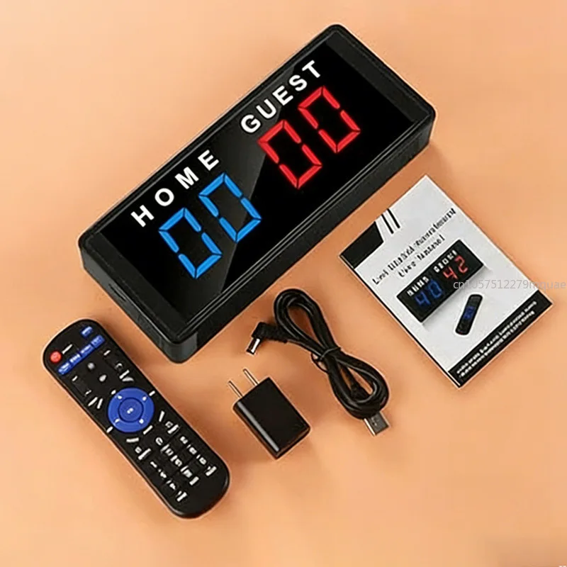 1.8 Inch 4-digit Red and Blue Scoreboard, Portable Multi-function Ball Scoreboard Wired Button