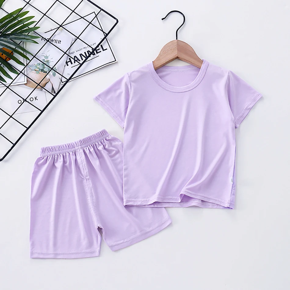 Summer Wardrobe Update Children Short Sleeves Shorts Solid Color Sets Soft and Breathable Perfect for Boys Girls Sleep and Play