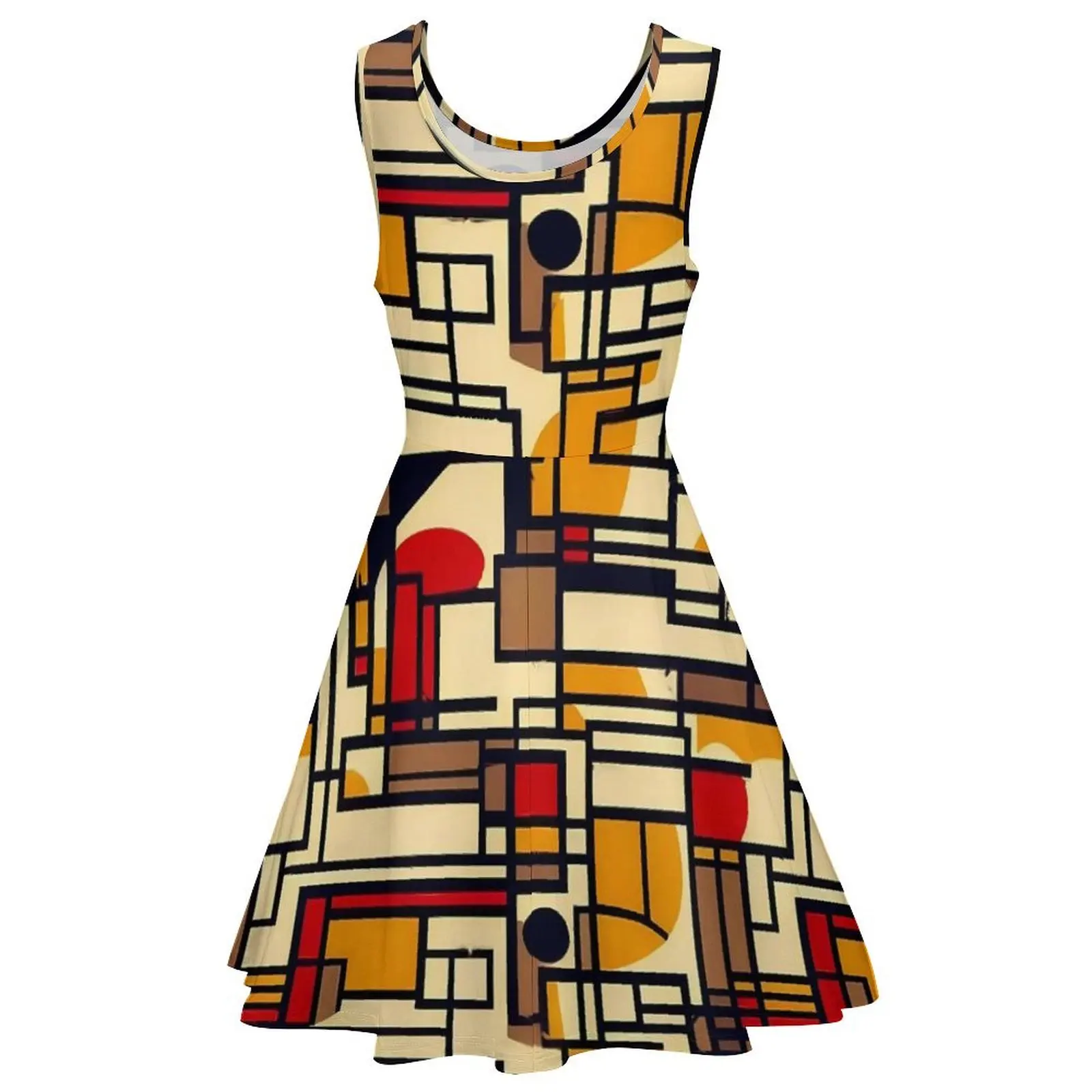 Vintage Geometrisches Kleid De Stijl Trendige Kleider Hohe Taille Casual Skate Kleid Weibliche Gedruckt Kleidung Geschenk