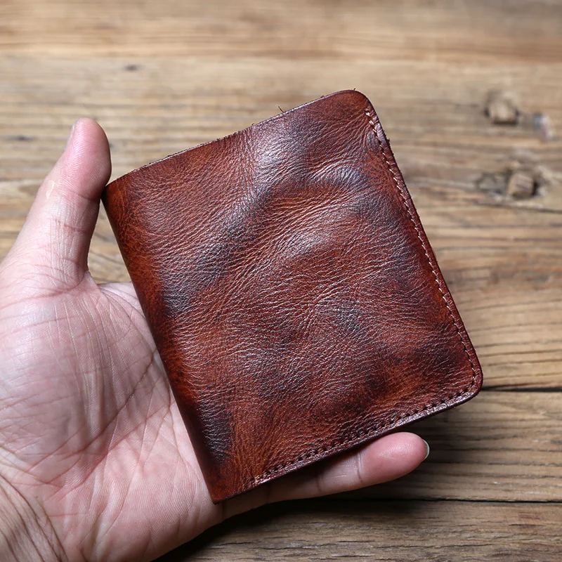NZPJ männer Leder Brieftasche Retro Top Schicht Rindsleder Brieftasche Vertikale Dokument Clip Kurze Jugend frauen Ultra-dünne geldbörse Tasche – Detail 3