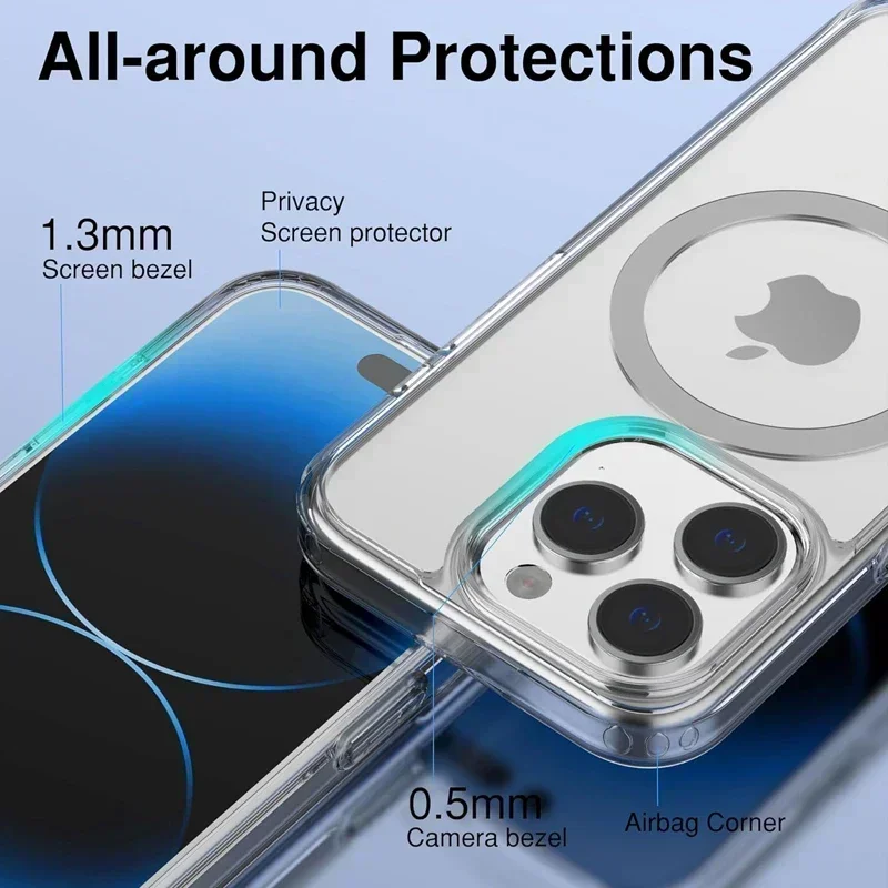Funda transparente magnética original para iPhone 17 18 16 15 14 13 12 11 Pro Max Mini XS XR, compatible con Magsafe, silicona transparente 5
