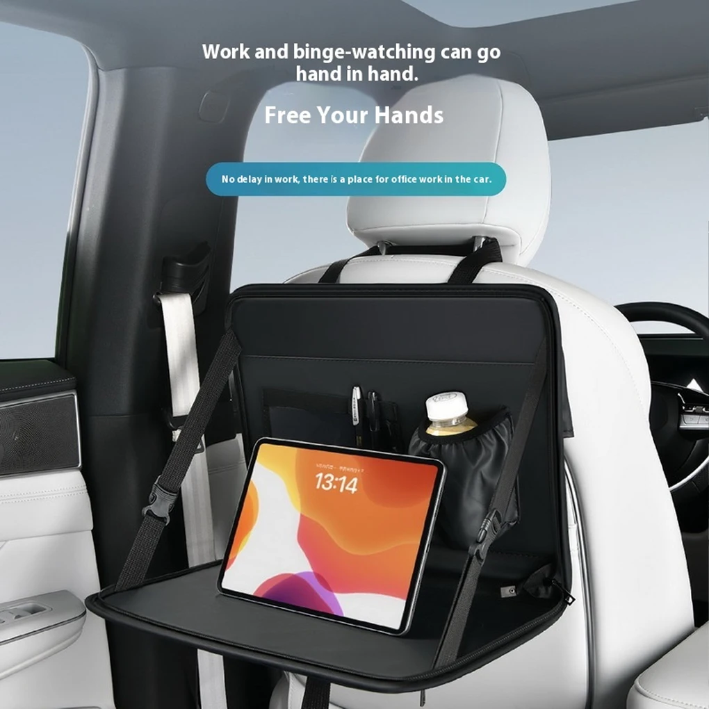 Car Dining Food Cup Table Folding Tray Multi-function Portable Back Seat Storage Bag Tablet Laptop Holder Car Interior