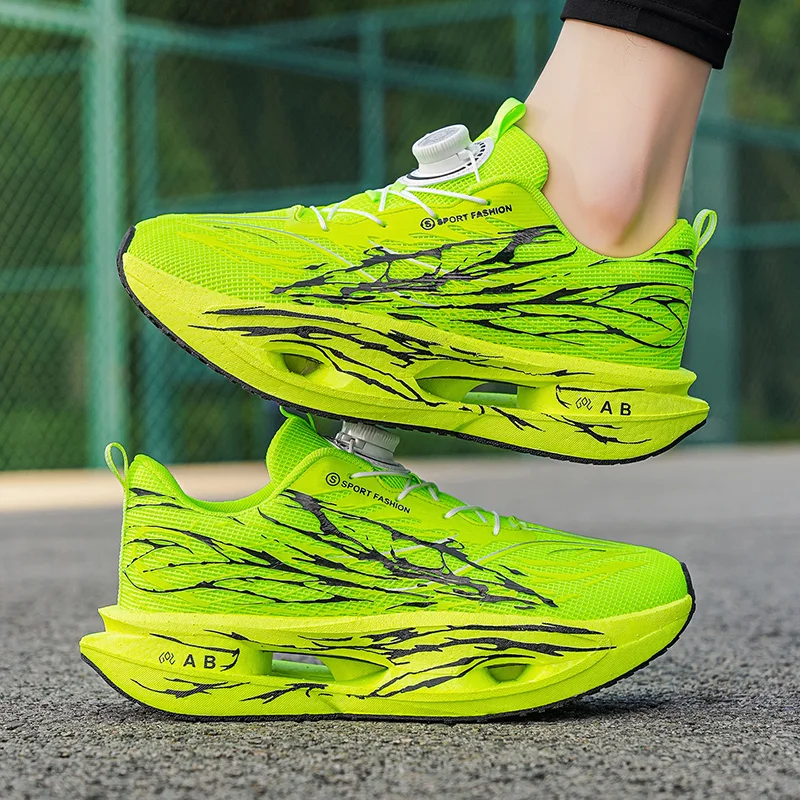 Carbon Plate Running Shoes Summer Edition with Rotating Button, Student Sports Single Mesh, Lightweight and Breathable Running