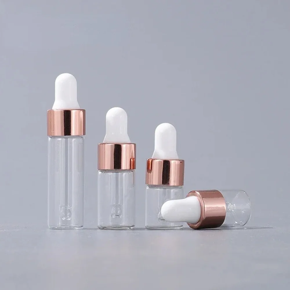 10/50/100/Pcs 1-5ml Mini Empty Glass Dropper Bottles Rose Gold Cap Pipettes For Essential Oil Aromatherapy Refillable Travel