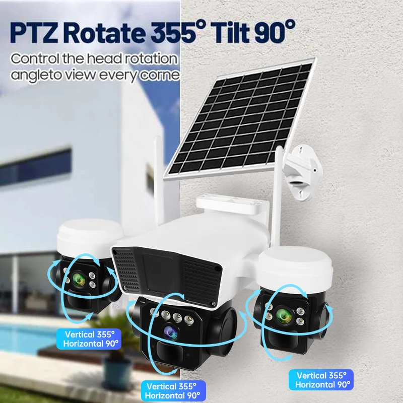 Rscamtom كاميرا تلفزيونات الدوائر المغلقة متعددة العدسات تعمل بالطاقة الشمسية 4g بطاقة Sim Okampro IP66 مقاوم للماء تخزين سحابي كاميرا تعمل بالطاقة الشمسية في الهواء الطلق #6