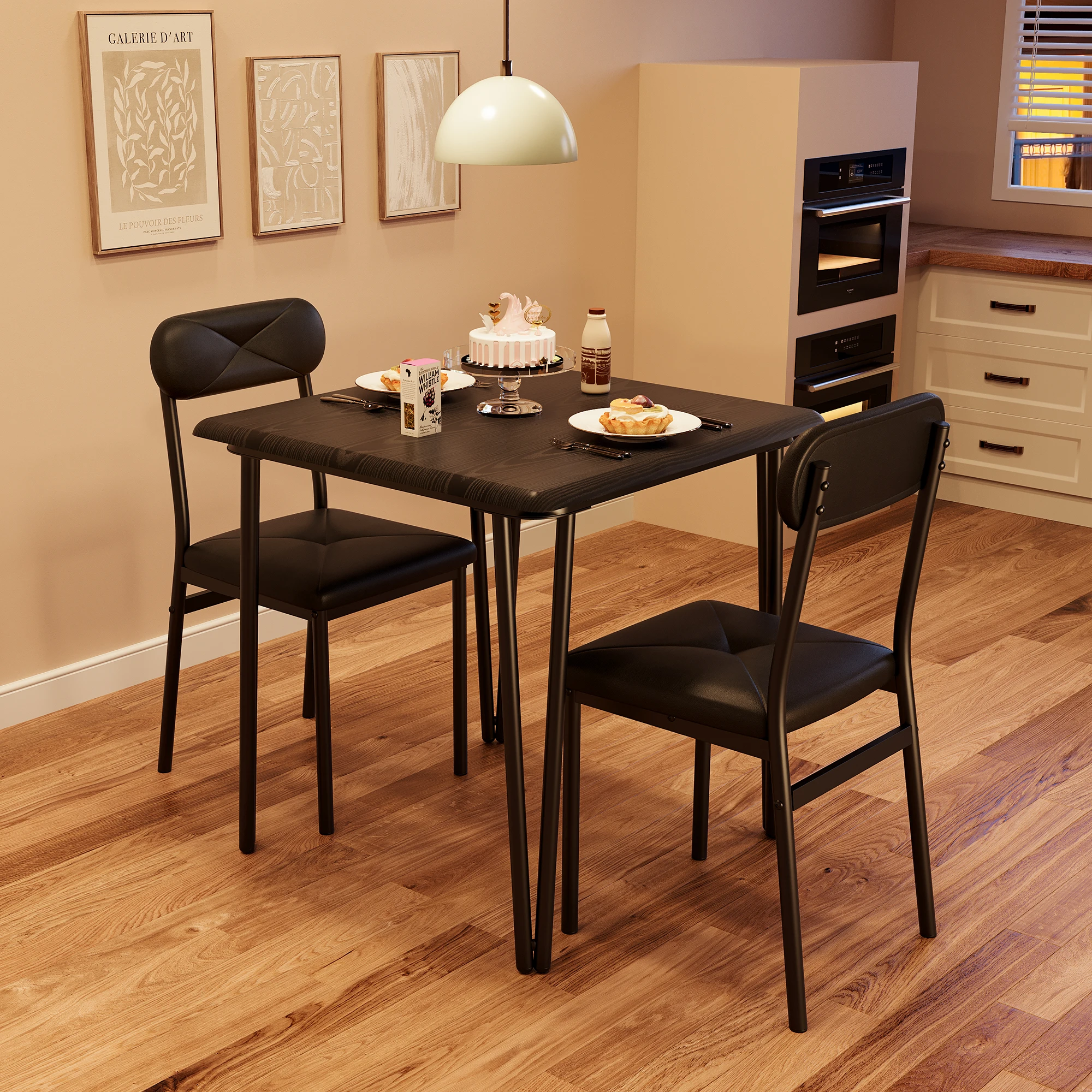 Dining Table for 2, Small Square kitchen Dinner Table Set for 2,Space Saving Wood Modern Dinette With Upholstered,for Home