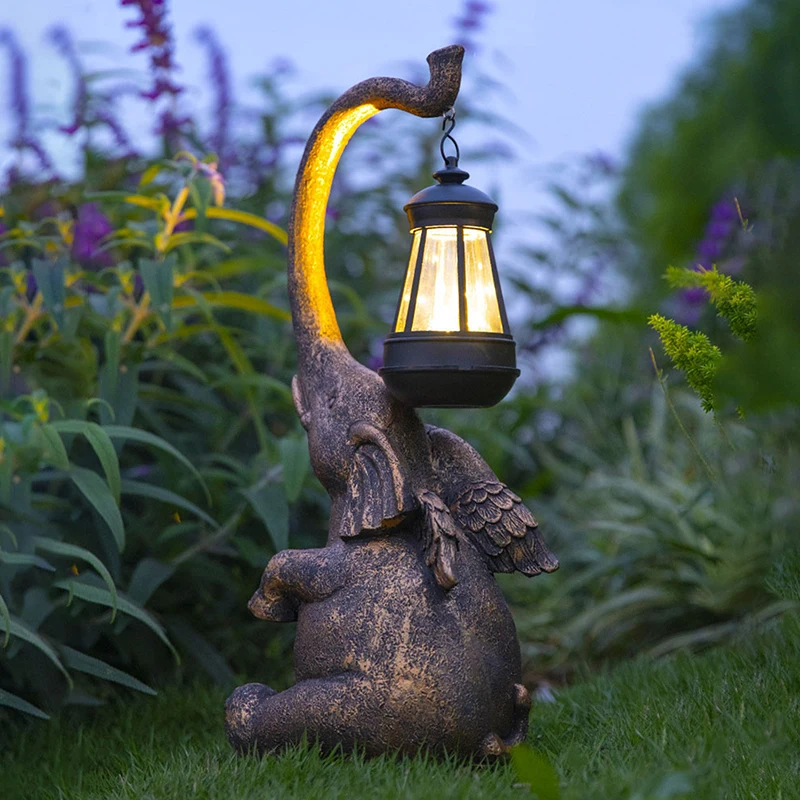 

Elephant Statue Garden Decorations Landscape Lights Props Solar Garden Figurine Lamp Retro Desktop Craft Outdoor Ornaments