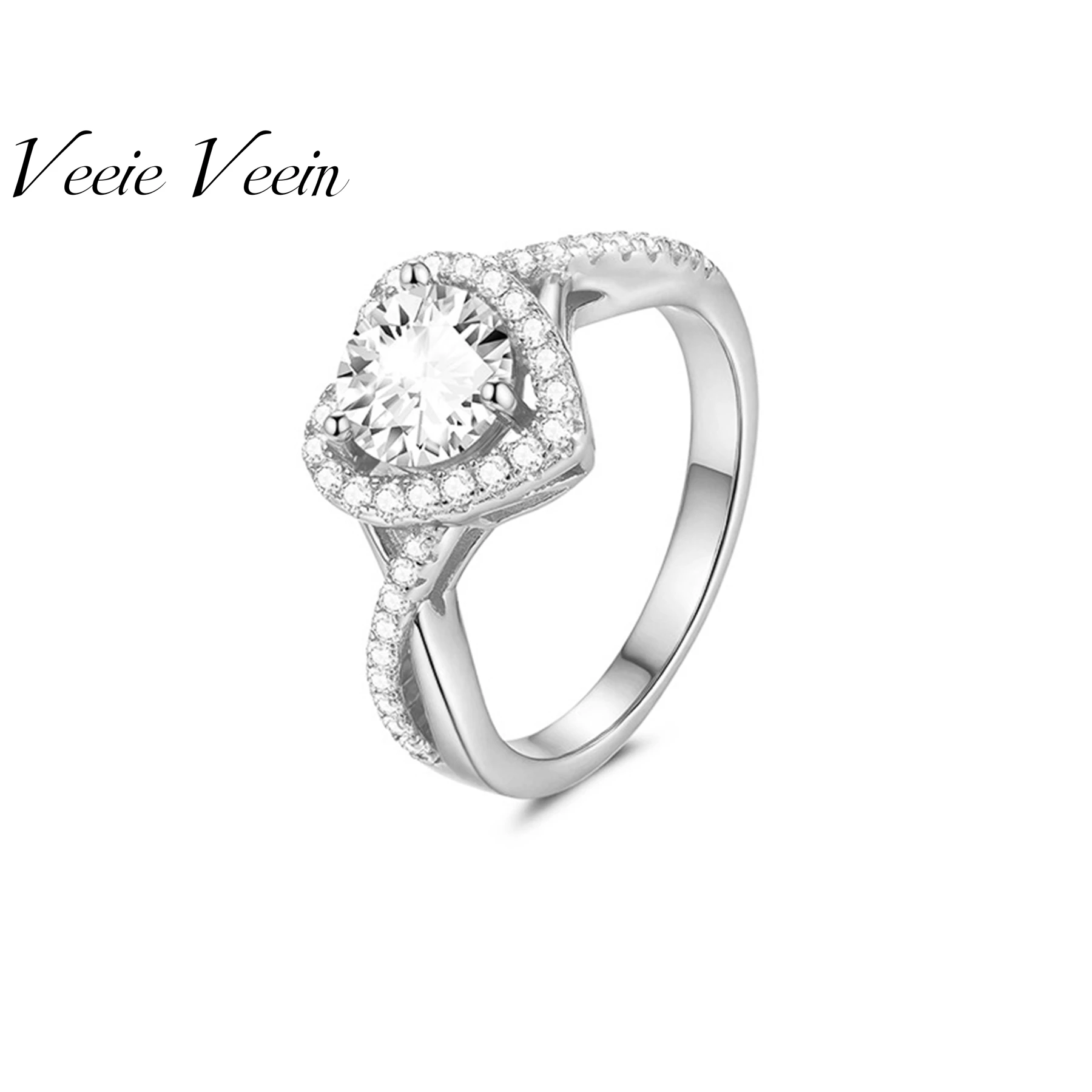 Veeie Veein Luxury Brand S925 Sterling Silver Ring Niche Ring GRA Certificate Moissanite Heart-Shaped Ring Accessory