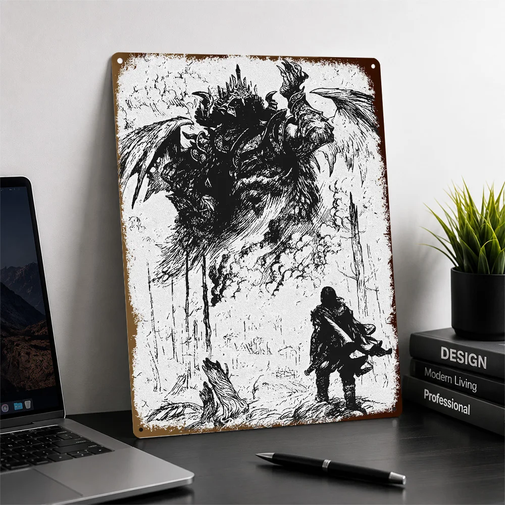 Dark Fantasy Demon Textured Poster Customized Metal Tin Sign Atmospheric Character Style Wall Art Made To Suit Creative Studio