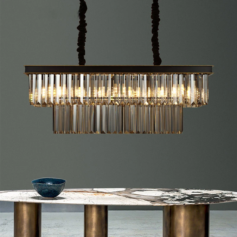 

Современная хрустальная обеденная люстра, прямоугольная креативная индивидуальная лампа для столовой, барный стол, Черная