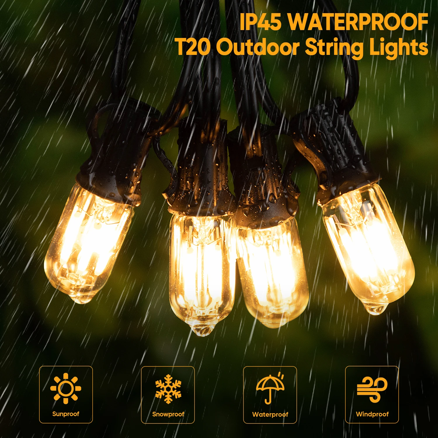 65FT Waterproof String Light IP45 Connectable Led Replacement Bulb T20 2W E12 Base EU Plug US Plug Outdoor Garden Garland Lights